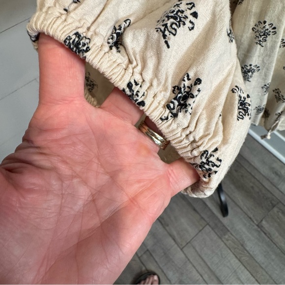 A New Day Relaxed Crop Fit Balloon Sleeve Boho Bohemian Linen Blend Top - Large - Picture 5 of 7